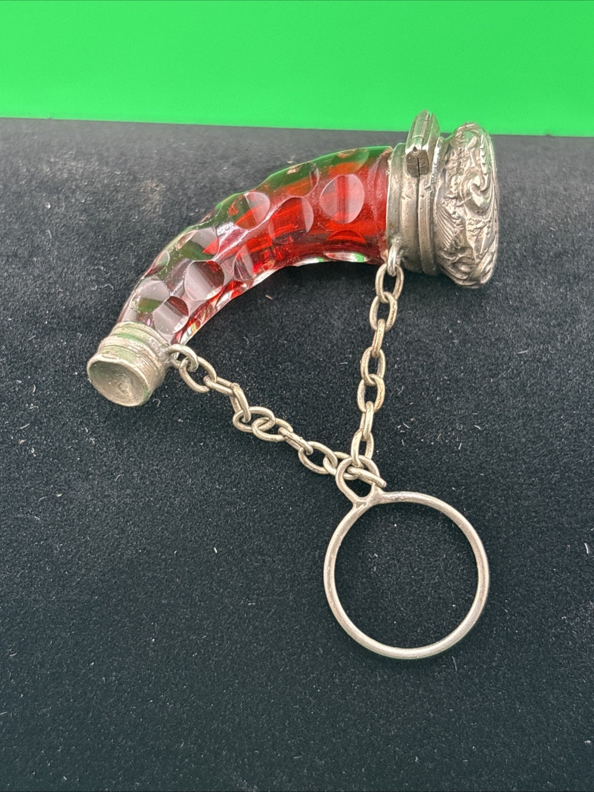 Antique Cranberry Perfume and Vinaigrette Scent Bottle, Chatelaine