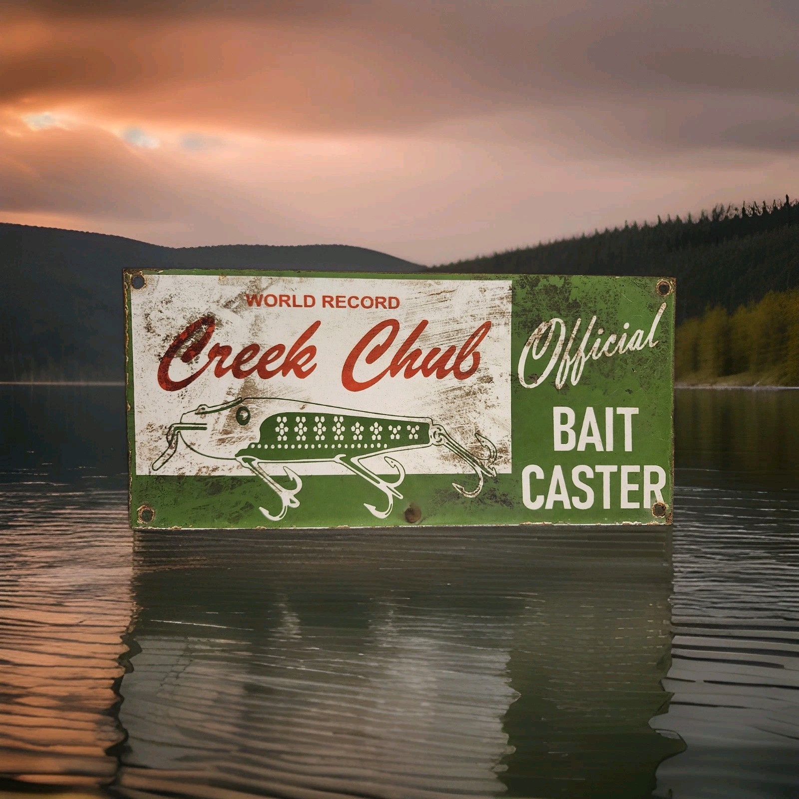 Vintage Creek Chub Porcelain Sign Bait Caster Paw Paw Bait Company Jinx Lures