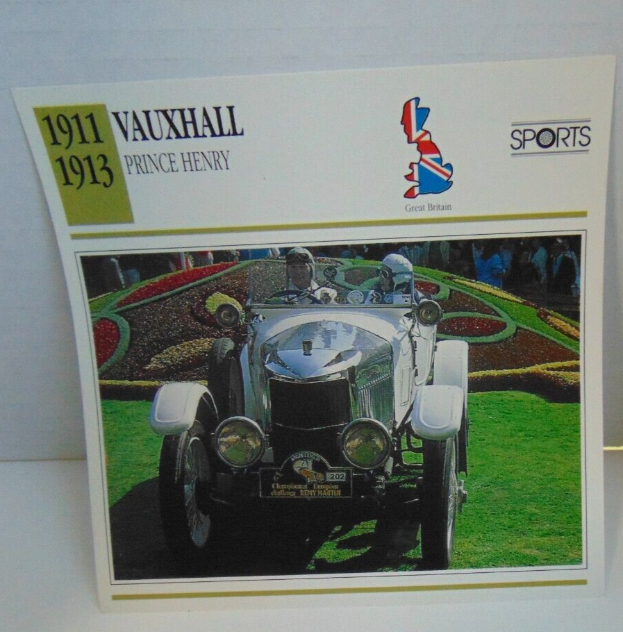 1911-1913 VAUXHALL Prince Henry ATLAS EDITION Classic Car Info Spec Card
