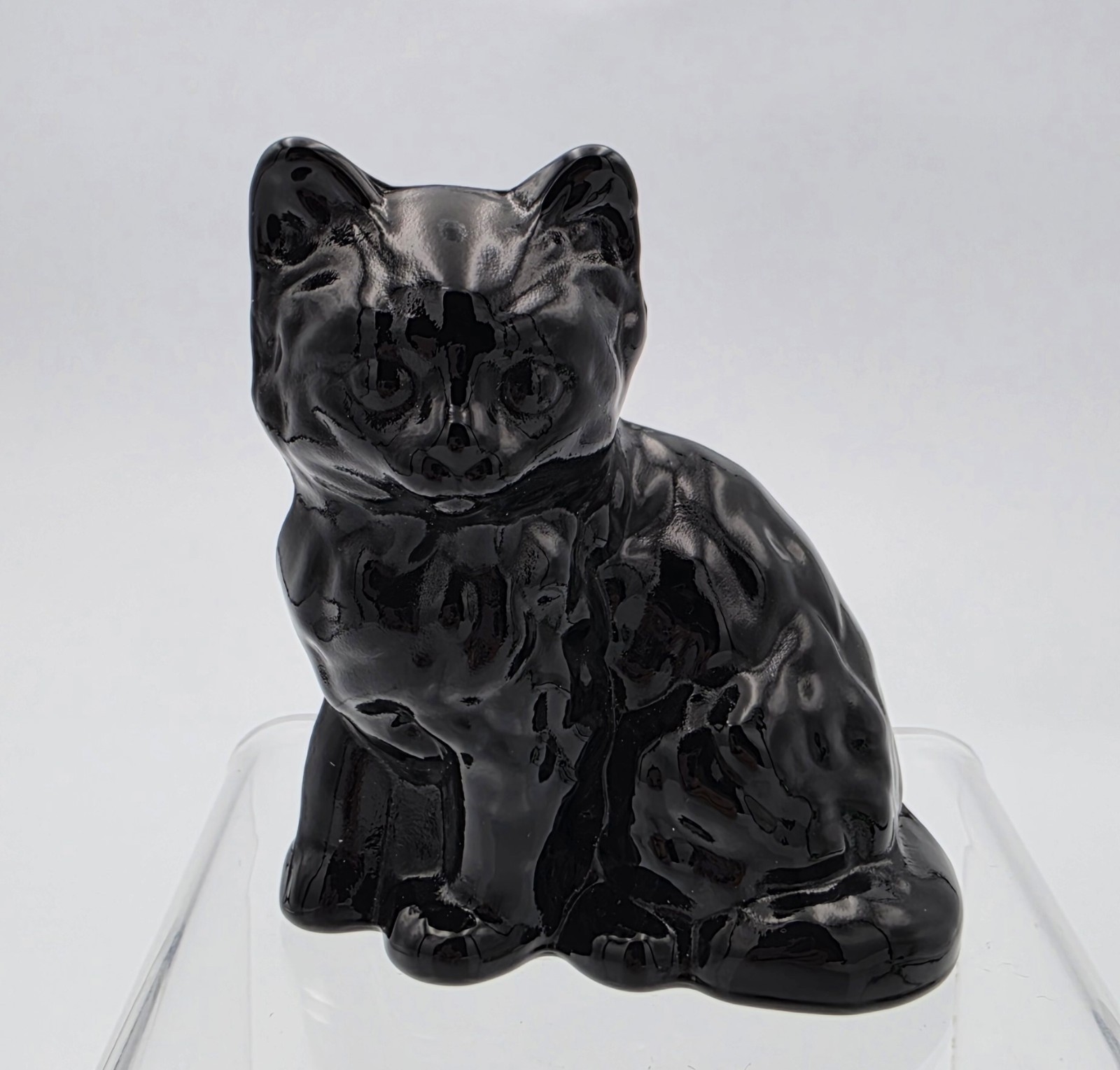 Mosser Glass Black Cat Figurine Sitting #101 Glossy 3