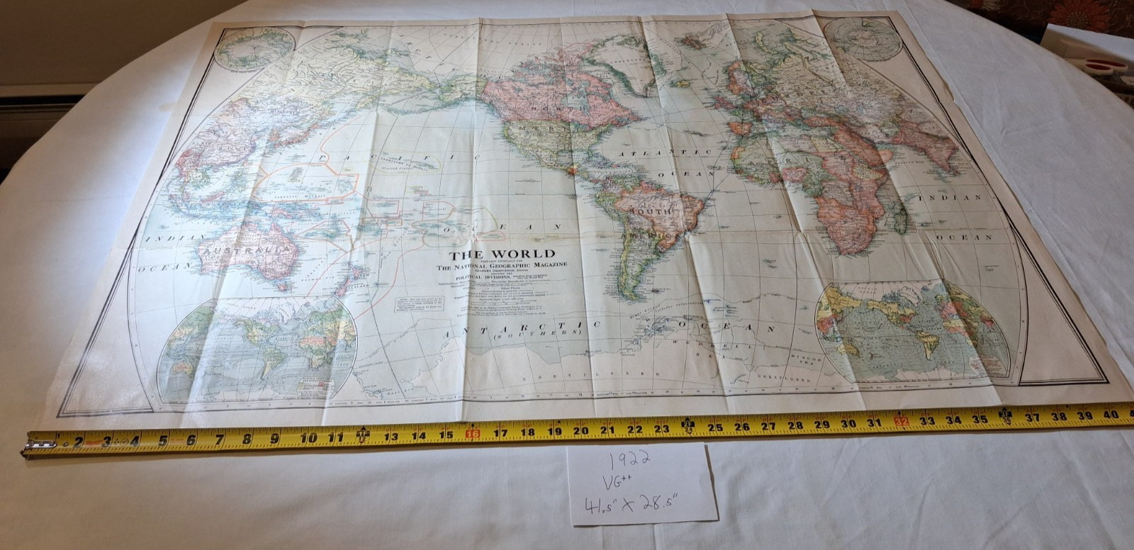 VG++ RARE antique 1922 THE WORLD map National Geographic original 41.5 VG++ RARE antique 1922 THE WORLD map National Geographic original 41.5