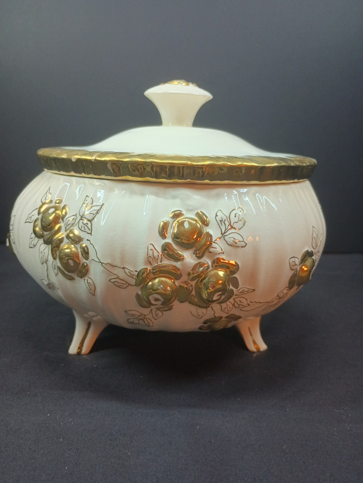 Rare Antique Tucker Porcelain footed Lidded bowl Guilded