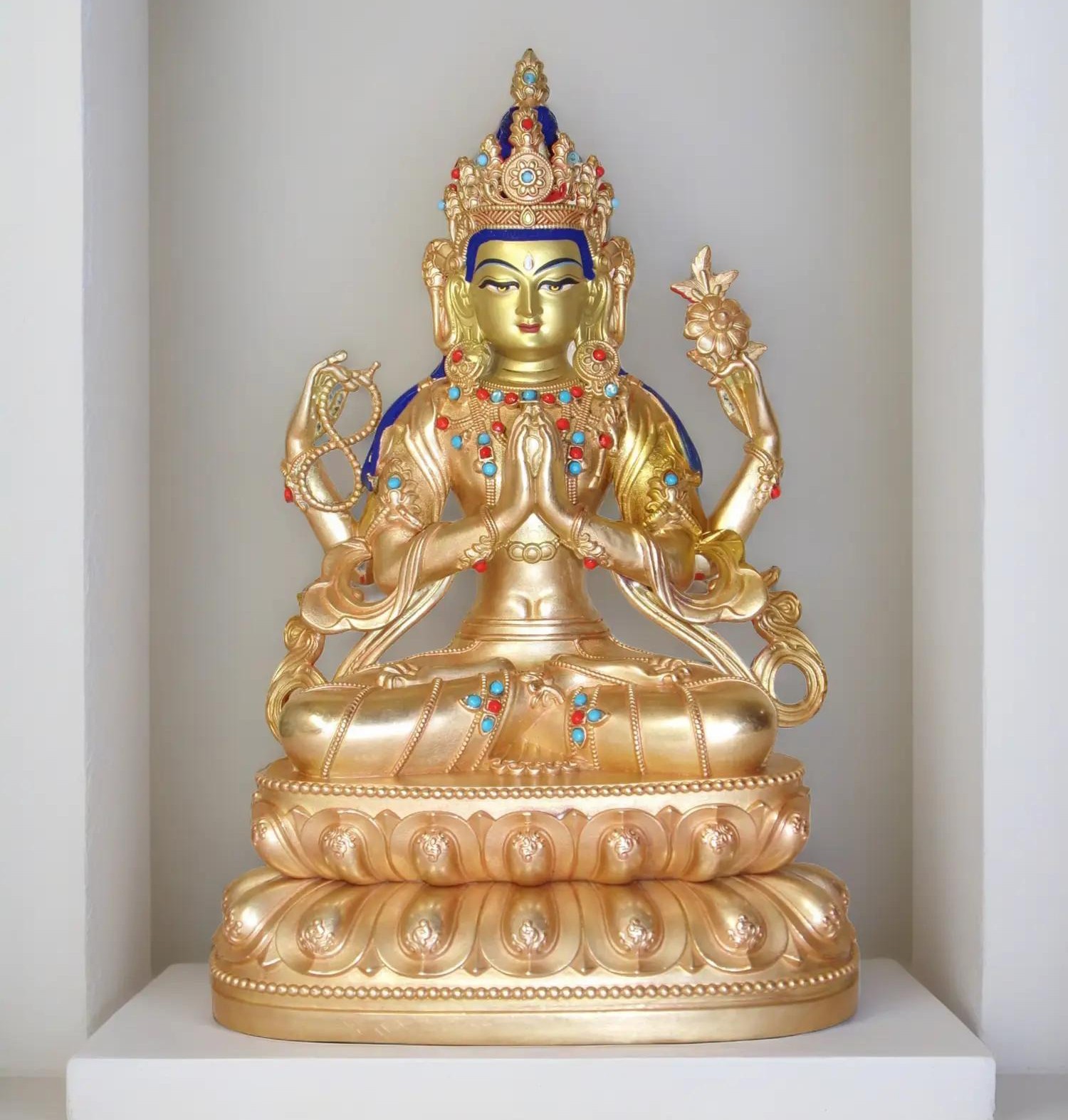 Avalokitesvara Buddha of Compassion Statue Bodhisattva Guan-Yin Gilded Metal Art
