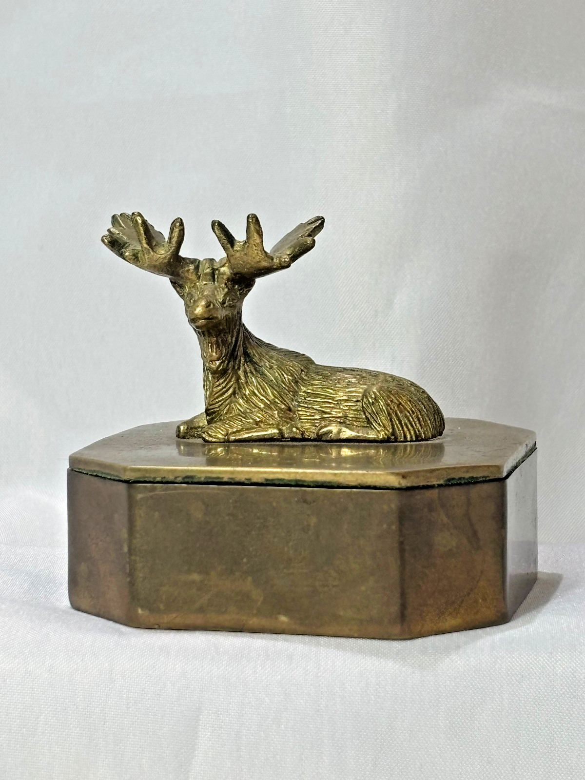 Vtg Loyal Order Of Moose Brass Trinket Box LOOM Appreciation Award Green Liner