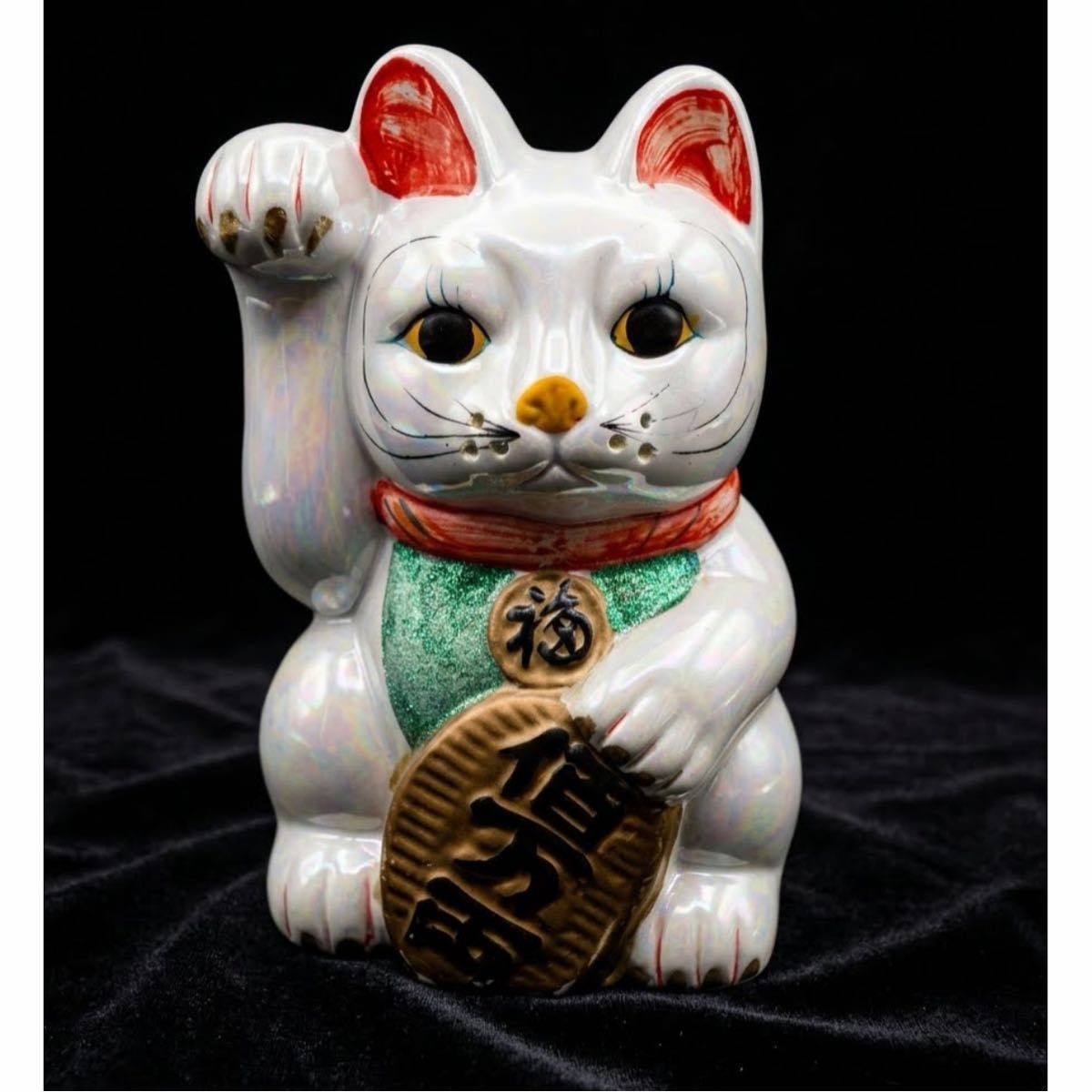 Vintage Japanese Maneki Neko Lucky Cat Pearlescent Money Bank Left Paw 9.8