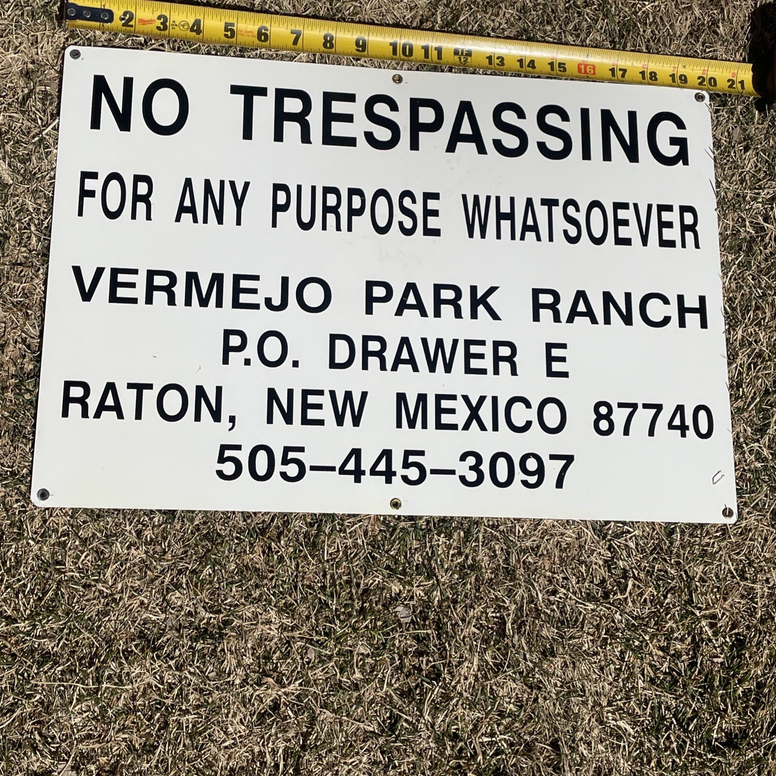 Vermejo Park Ranch Raton New Mexico No Trespassing Metal Sign Vintage