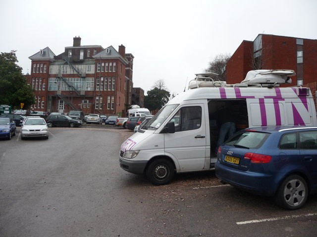 Photo A2 Exeter : Car Park An ITN news van has arrived to capture the ev c2010
