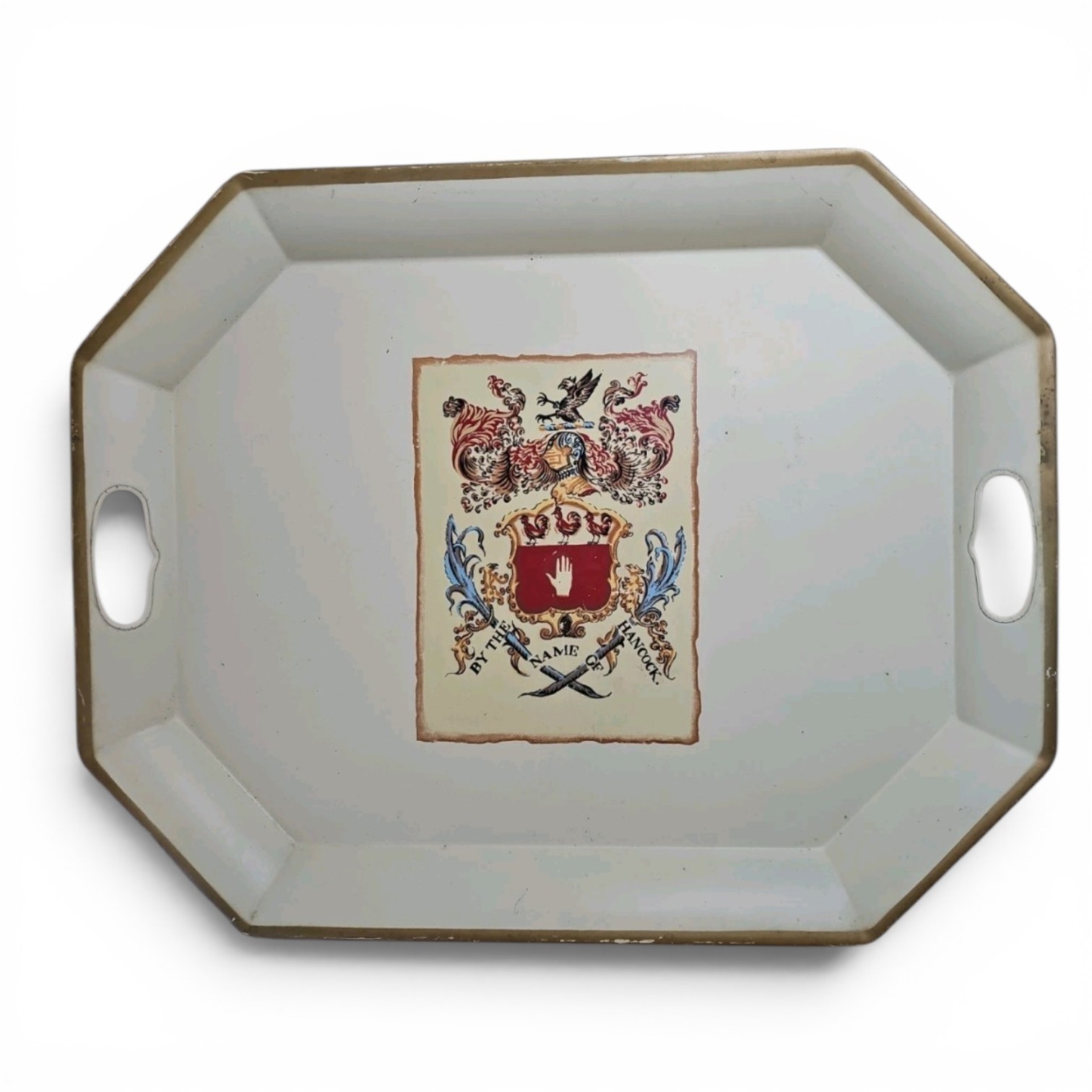 Vintage 1962 John Hancock Anniversary Tray Coat of Arms Serving Tray Handles