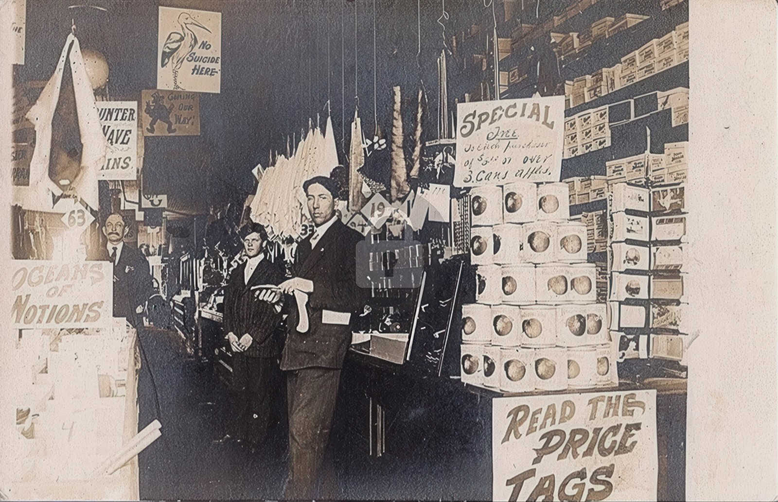 Interior Dry Goods Store w No Race Suicide Sign RPPC Photo Postcard COPY