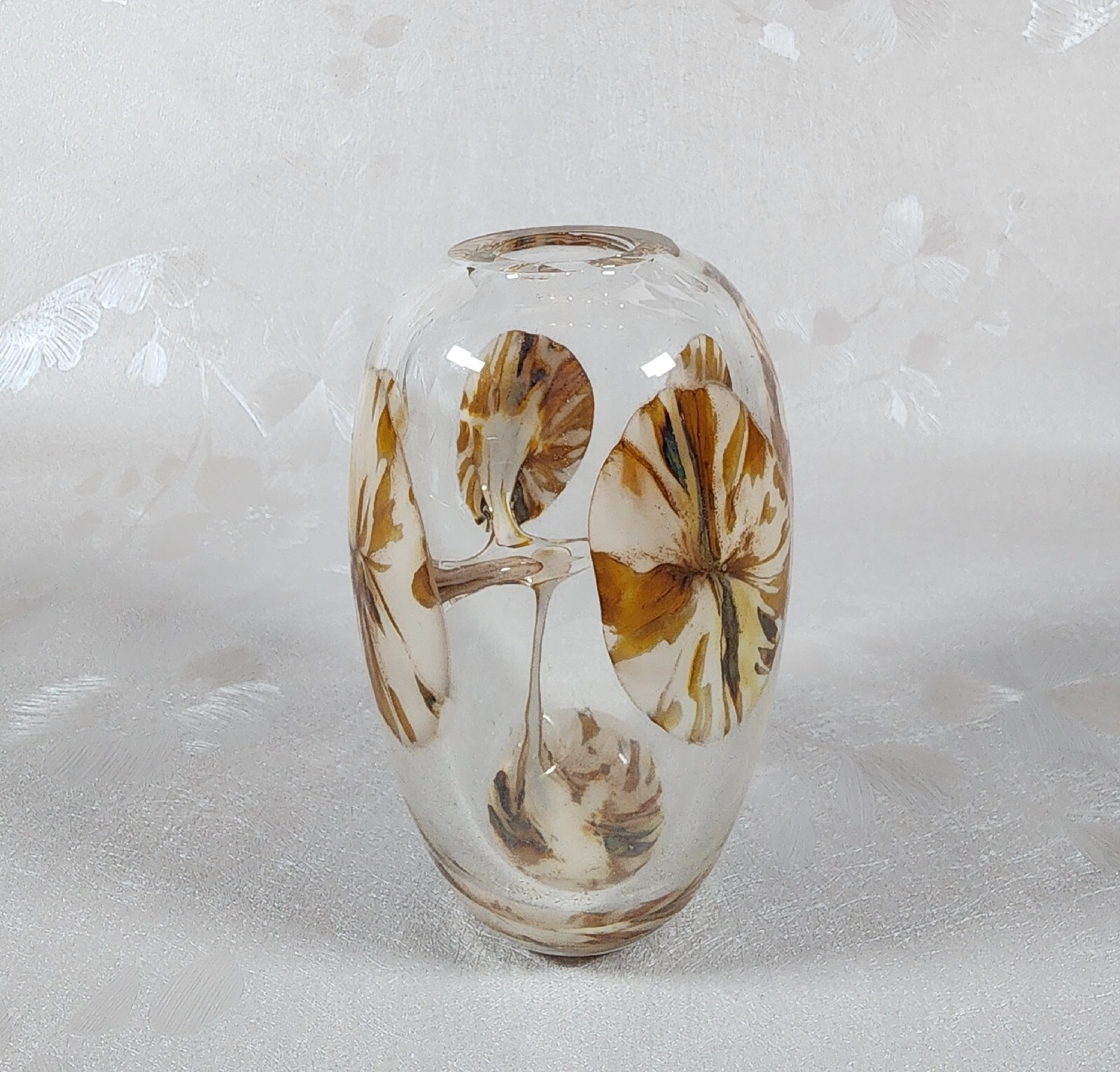 Vintage Michael Nourot Art Glass Vase Clear Brown Swirls RARE FIND