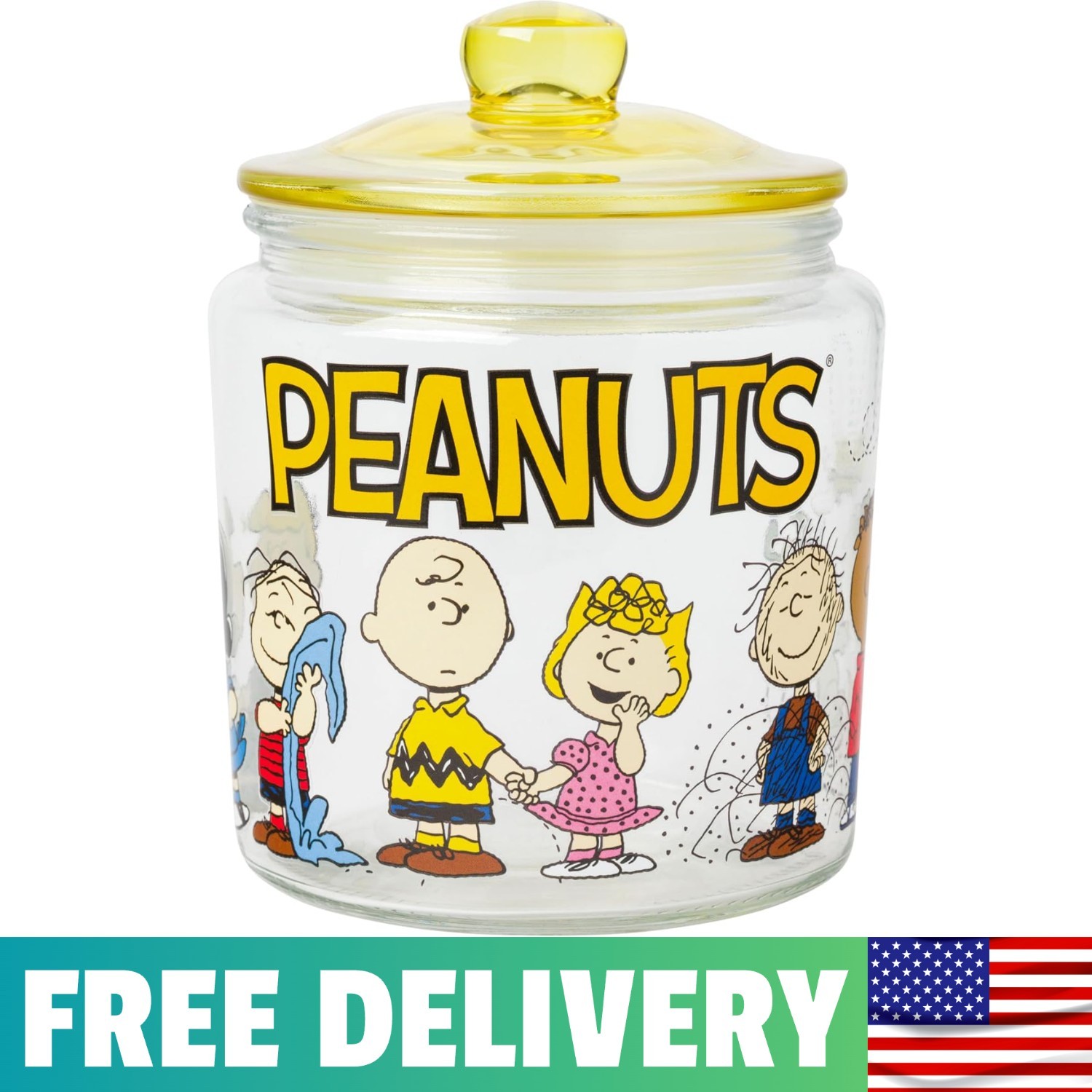 Official Peanuts Glass Cookie Jar Featuring Snoopy & Friends - 6\