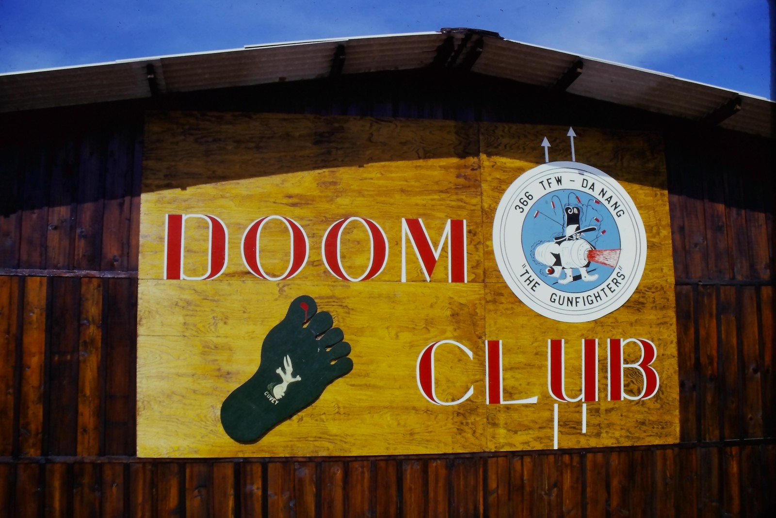 c1960's Kodachrome 35mm Slide, DOOM CLUB Da Nang Vietnam Air Force red blue