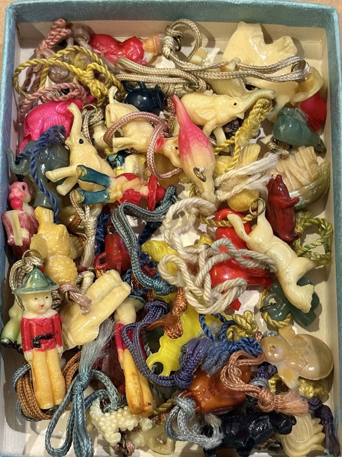 Vtg 1930-40\'s Celluloid Cracker Jack Gumball Charm Prize Toy Lg Lot Orig Strings
