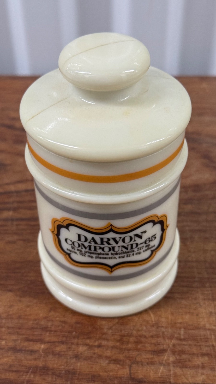 Vintage Darvon Compound 65 Pain Killer Opioid Apothecary Custard Glass Jar 