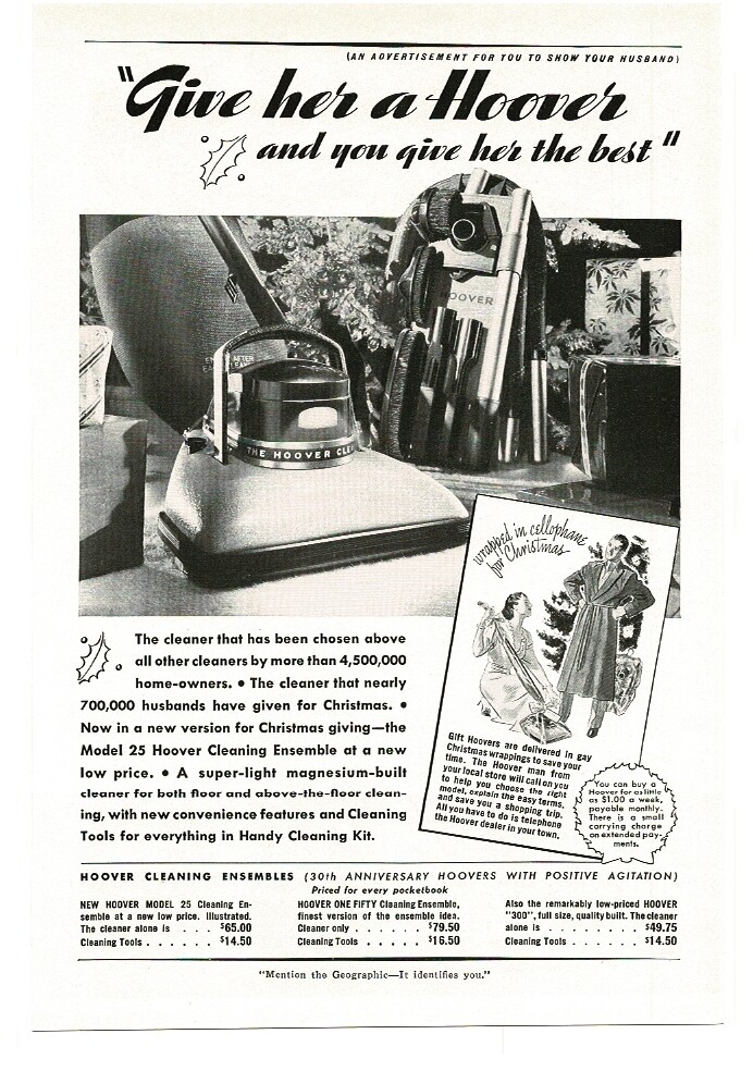 1937 HOOVER Vacuum Cleaner Model 25 cleaning ensemble Christmas gift Vintage Ad