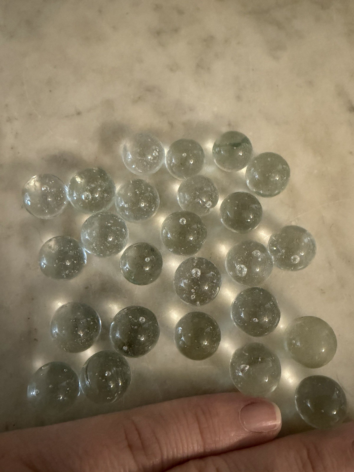 25 Random Pull Vtg Railroad Industrial  Glass Ball Marbles Decor Clear Blue Tint