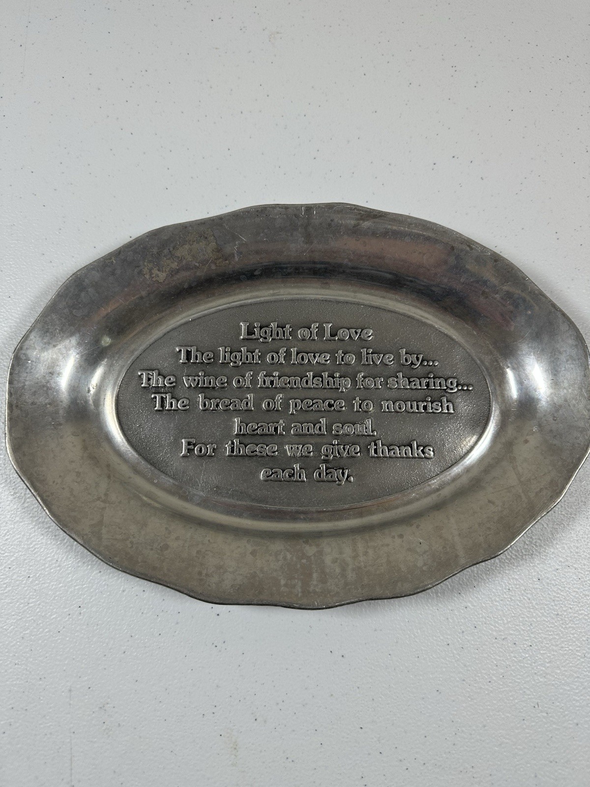 Vintage Pewtarex York Pennsylvania Oval Light of Love Message Platter Tray