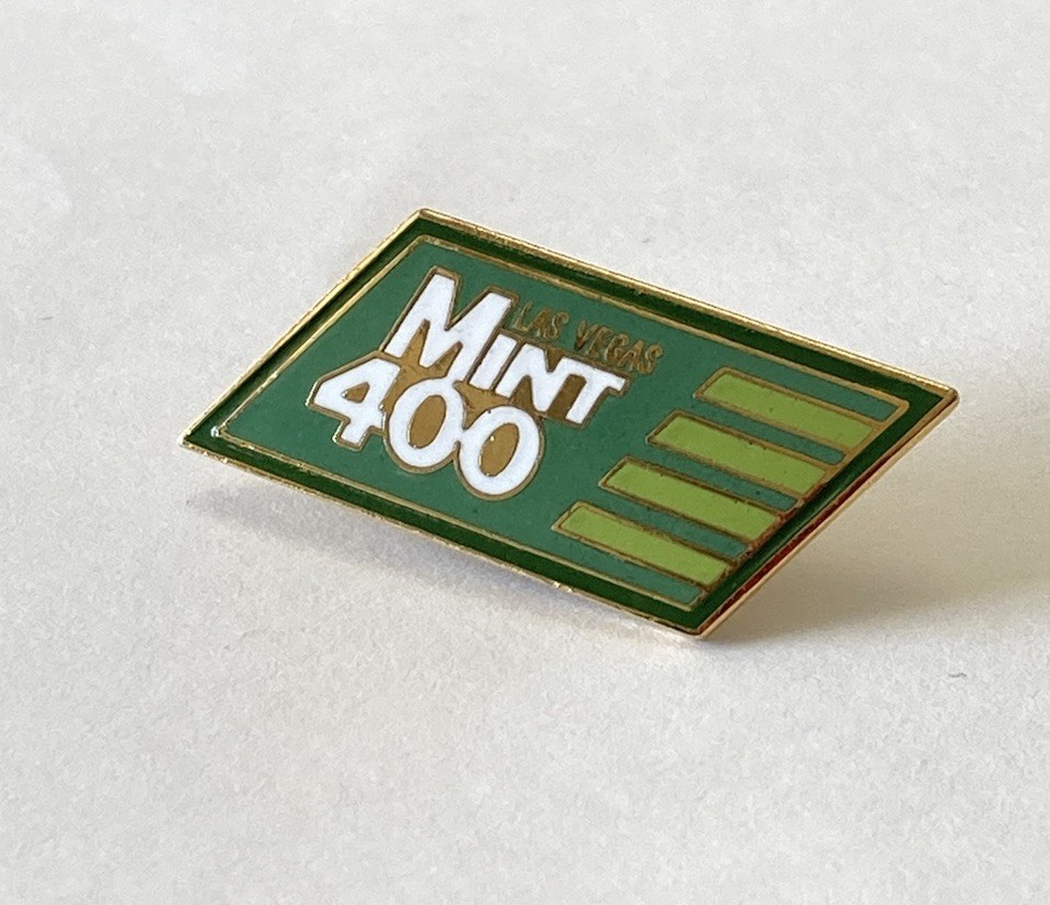 Vintage Mint 400 Desert Race Enamel Pin Del Webb Rally Logo Green Stripes