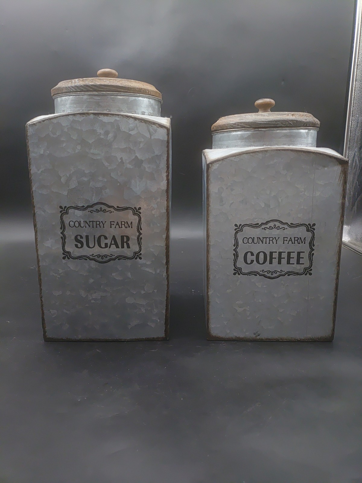 Rustic Galvanized Sugar & Coffee Country Farm Canisters