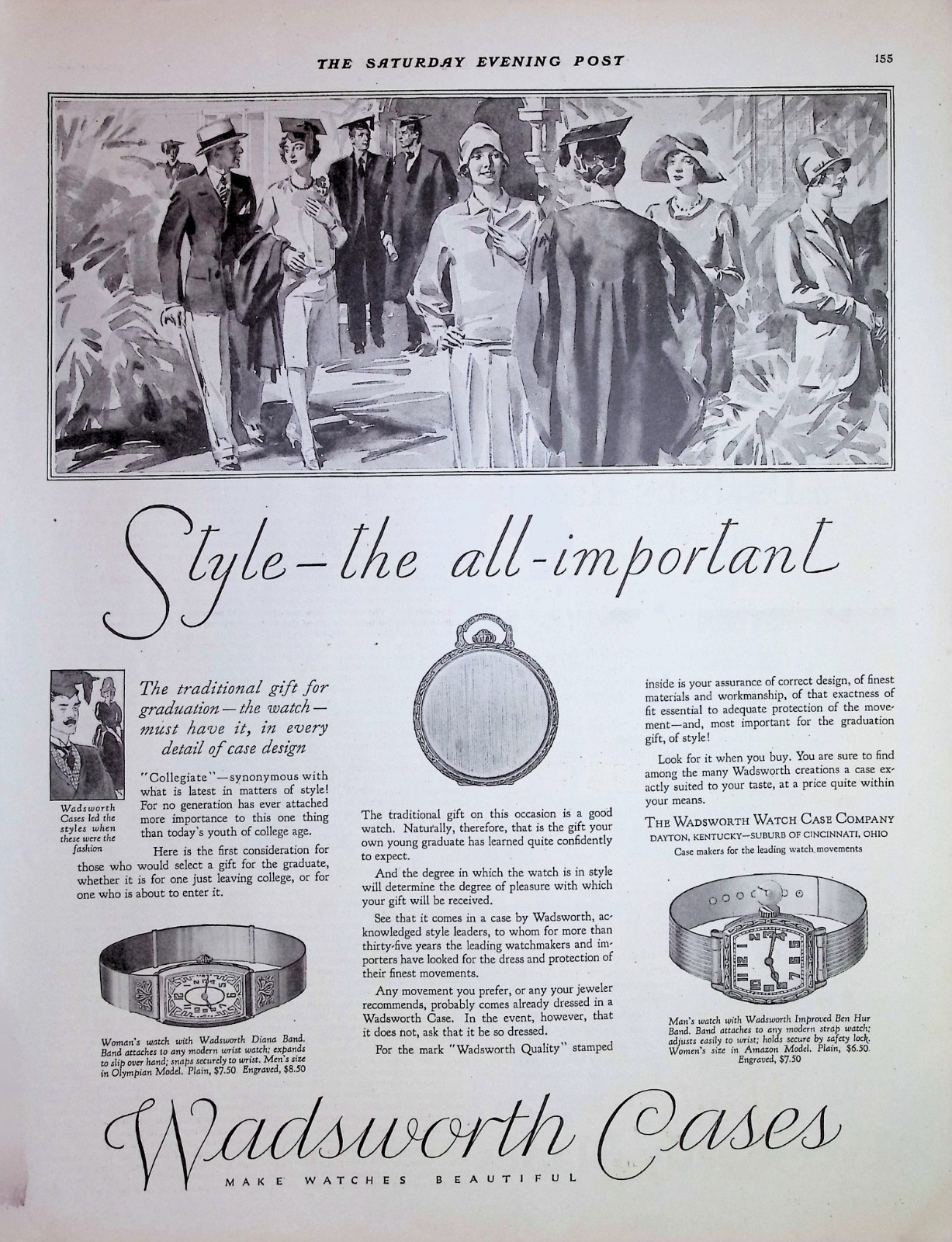Original 1927 Vintage Ad: College graduates walking & watch graduation gift