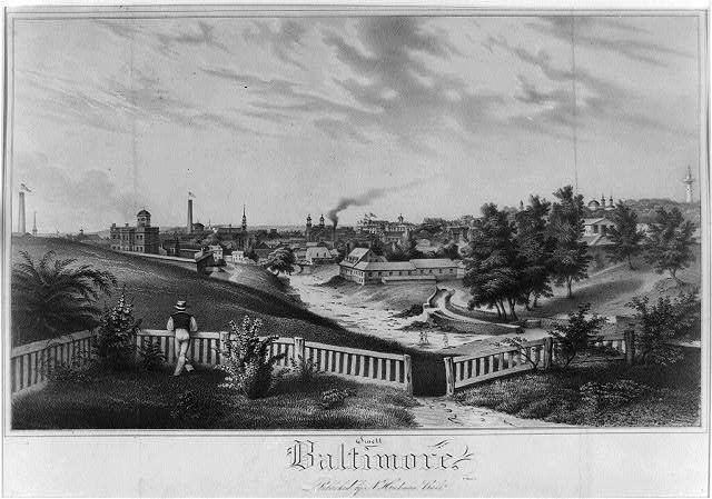 Photo:Baltimore MD 1837 City View Harbor Steamships Engraving