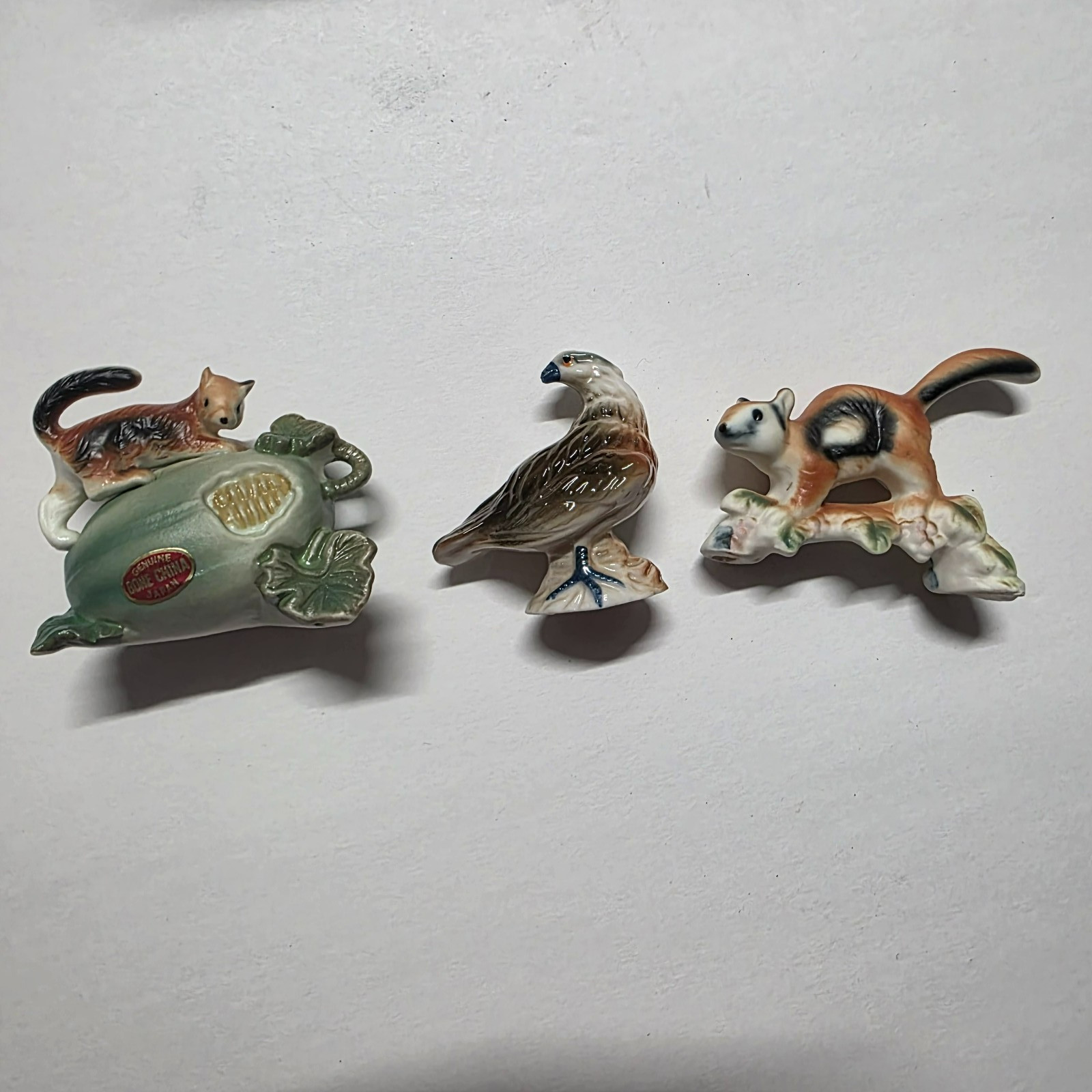 Miniature Porcelain Bird & Animal Figurines Lot Of 3 Small Brown Tan Decor