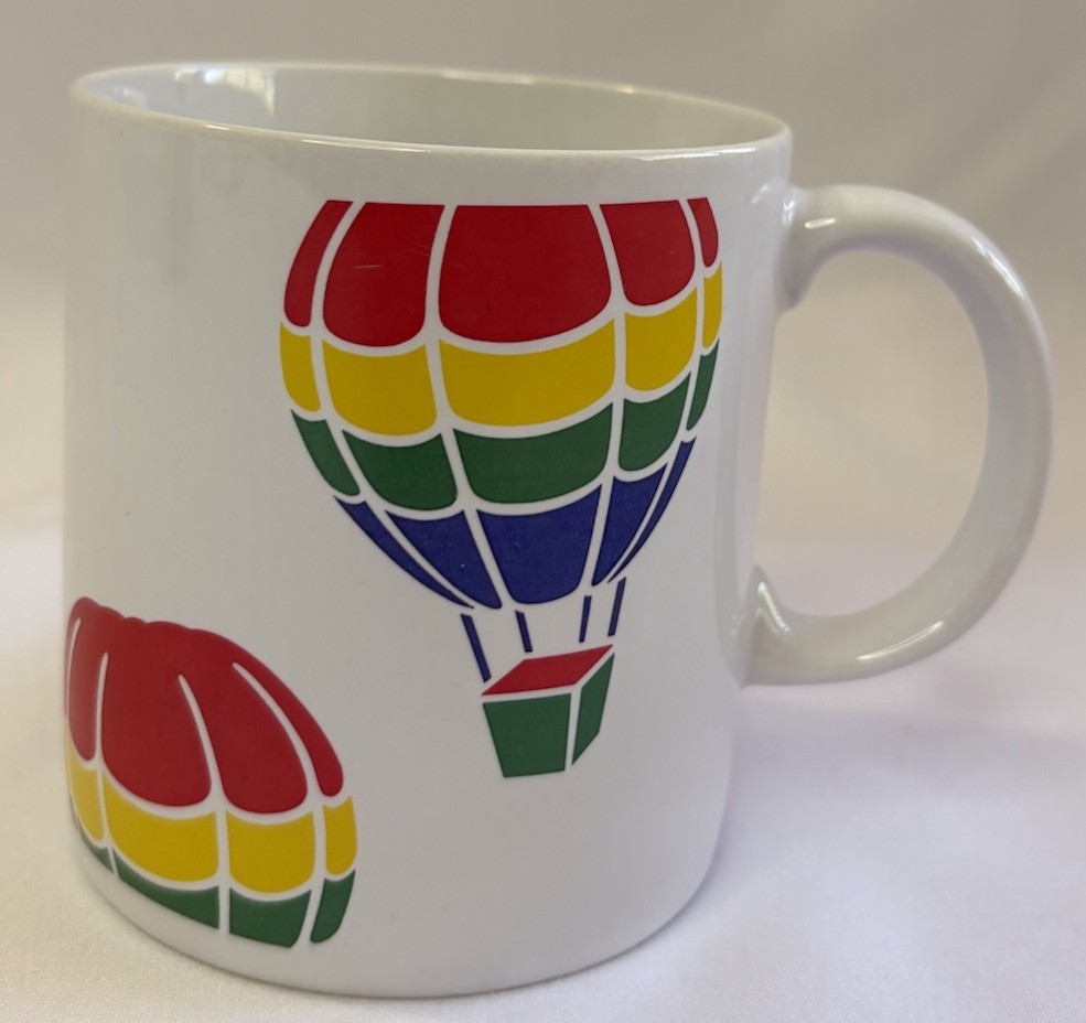 Vintage FTD Rainbow Coffee Mug Hot Air Balloon Tea Cup Korea 80s 90s Retro