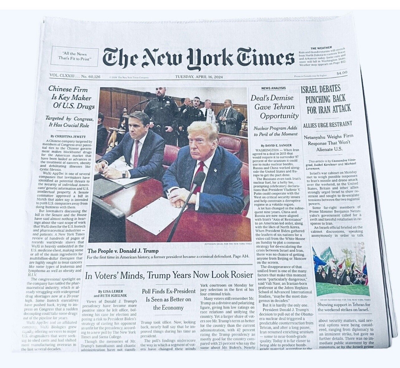 The New York Times Newspaper April 16 2024 People v. Trump - Criminal Defendant The New York Times Newspaper April 16 2024 People v. Trump - Criminal Defendant