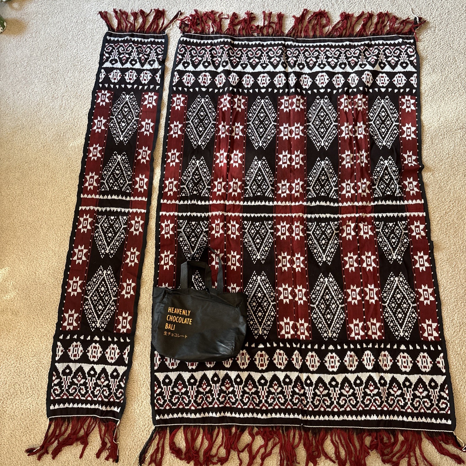 Authentic 2-Pc Indonesian Lombok Ikat Textile Set Hand Woven Sarong & Sash Wrap