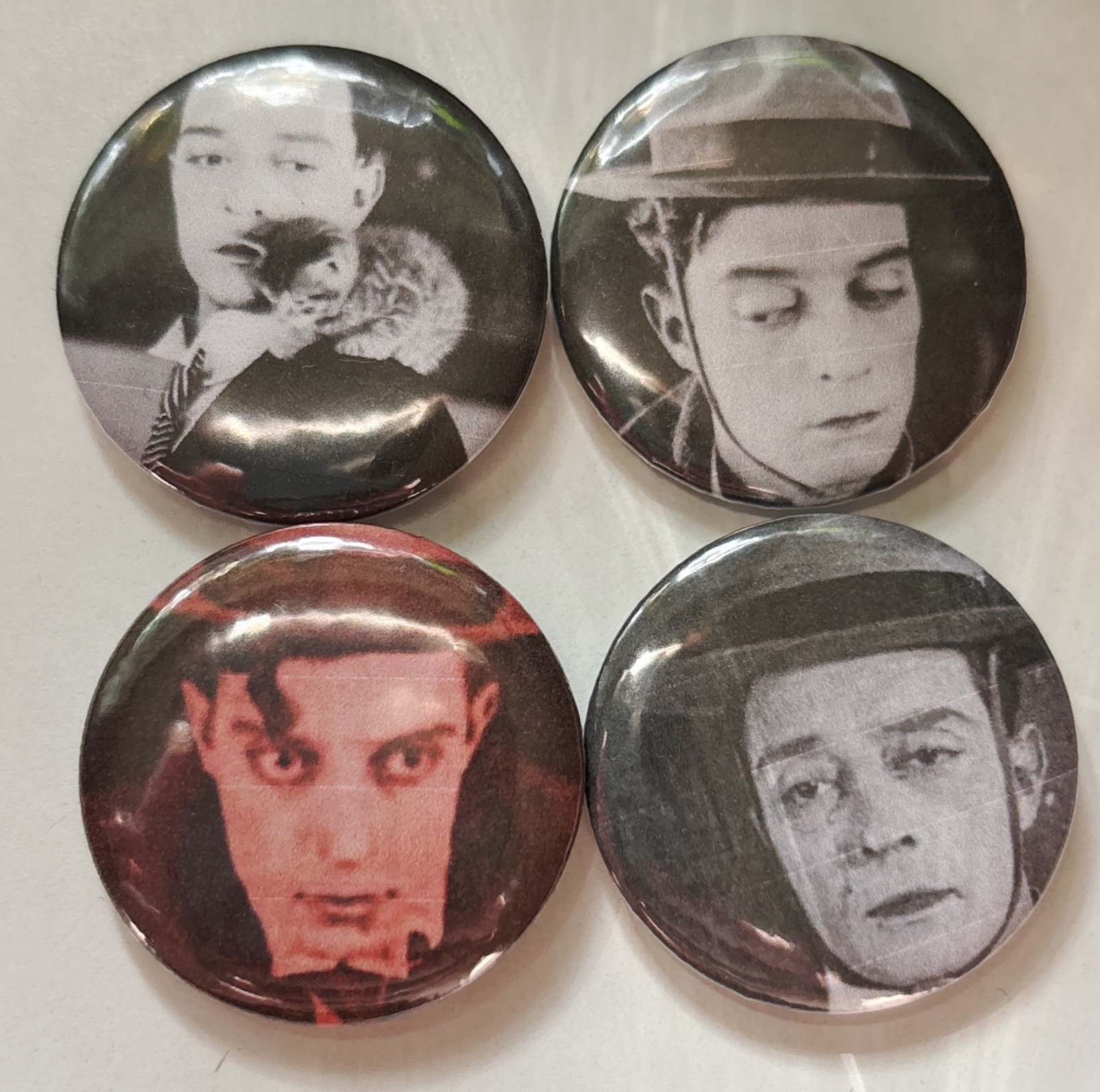 Buster Keaton button badges set