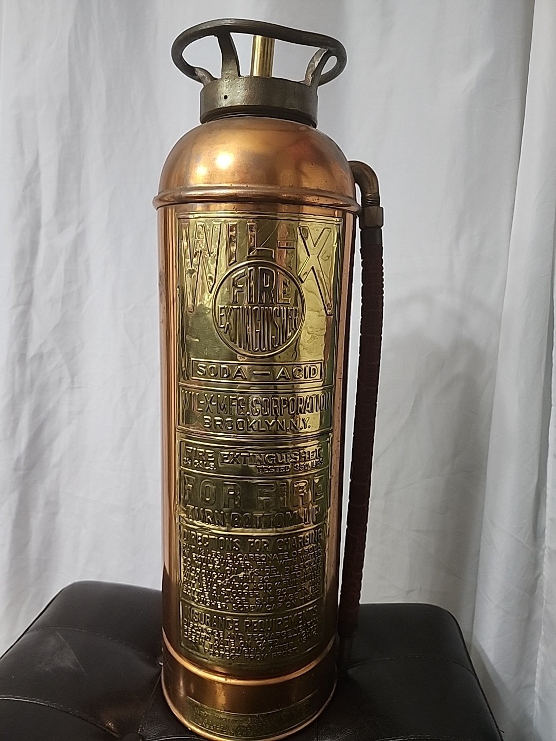 Rare Vintage Fire Extinguisher Wil-X Brooklyn N.Y Soda Acid, Steampunk Set Up...