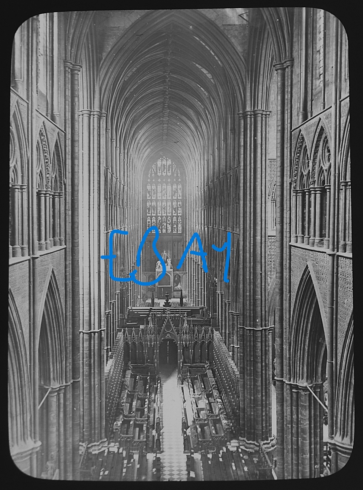 Photo LONDON WESTMINSTER ABBEY NAVE C1890 Magic Lantern Slide NORMAN CATHEDRAL