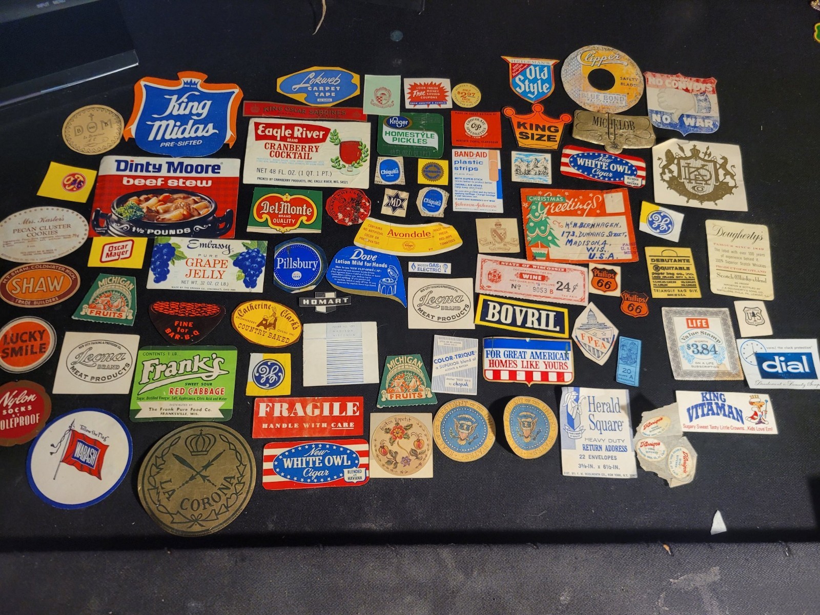 Lot of Vintage Wisconsin Labels - Eagle River, Franksville, Leoma, Madison Lot of Vintage Wisconsin Labels - Eagle River, Franksville, Leoma, Madison
