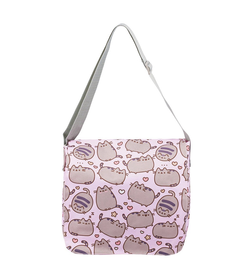 NWT Pusheen The Cat Pink Canvas Magnetic Snap Messenger Cross Body Bag 12x10x5\