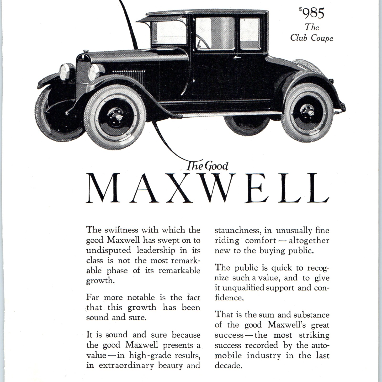 1923 Maxwell Club Coupe Antique Car Print Ad Vintage Automobile Detroit Chrysler 1923 Maxwell Club Coupe Antique Car Print Ad Vintage Automobile Detroit Chrysler