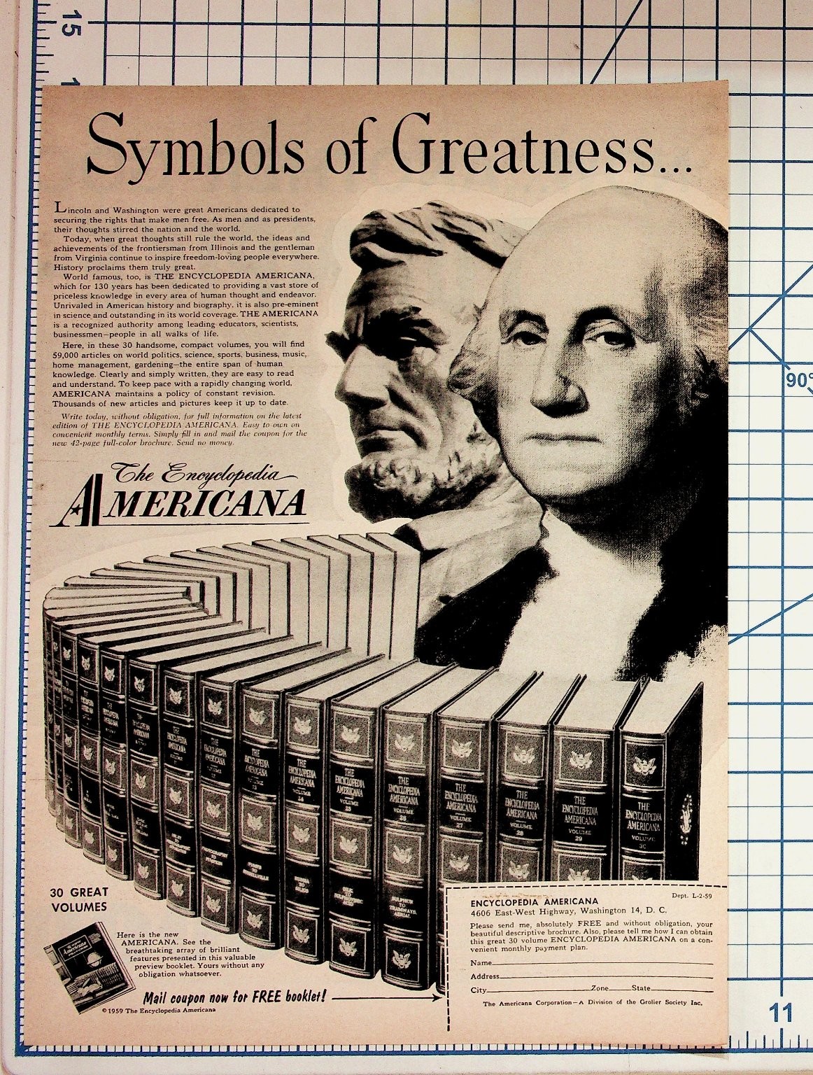 1959 Encyclopedia Americana Print Ad Lincoln Washington Symbols of Greatness 1959 Encyclopedia Americana Print Ad Lincoln Washington Symbols of Greatness