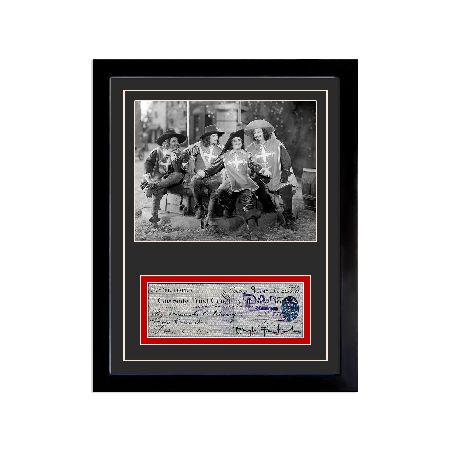 Douglas Fairbanks Reproduction Signed Cancelled Check  Framed Display