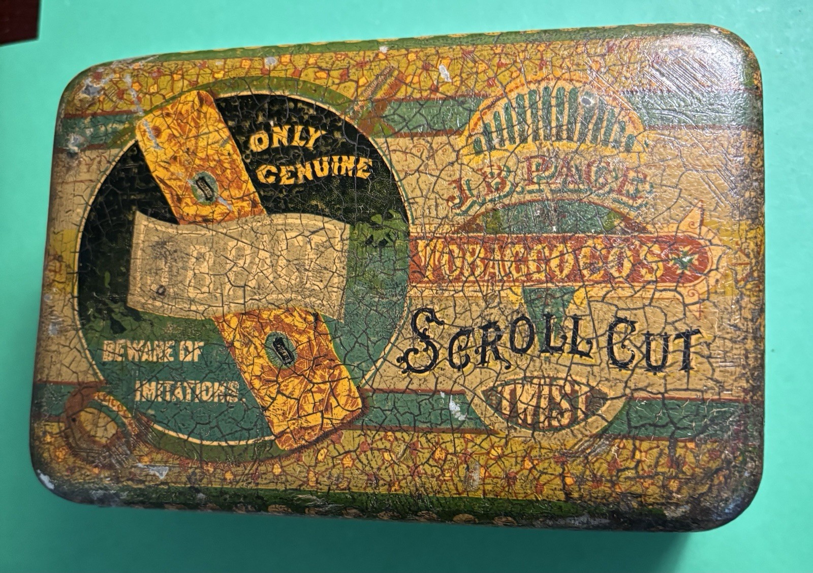 Vintage J.B. Pace Twist Cut Tobacco Company Tin Somers Bros. Scroll Cut