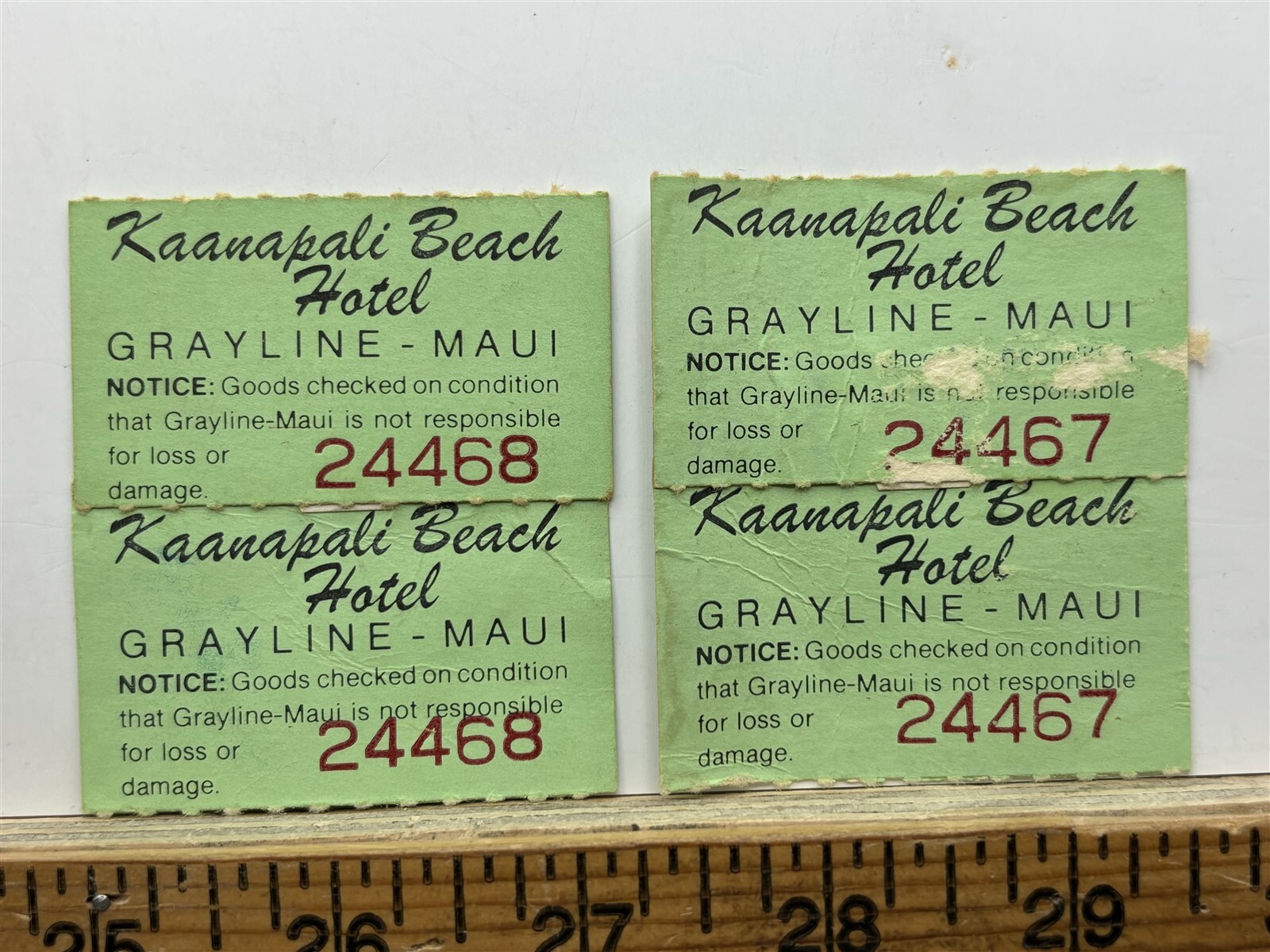1970s 1980s Kaanapali Beach Hotel Baggage Check Tickets Hawaii Vintage