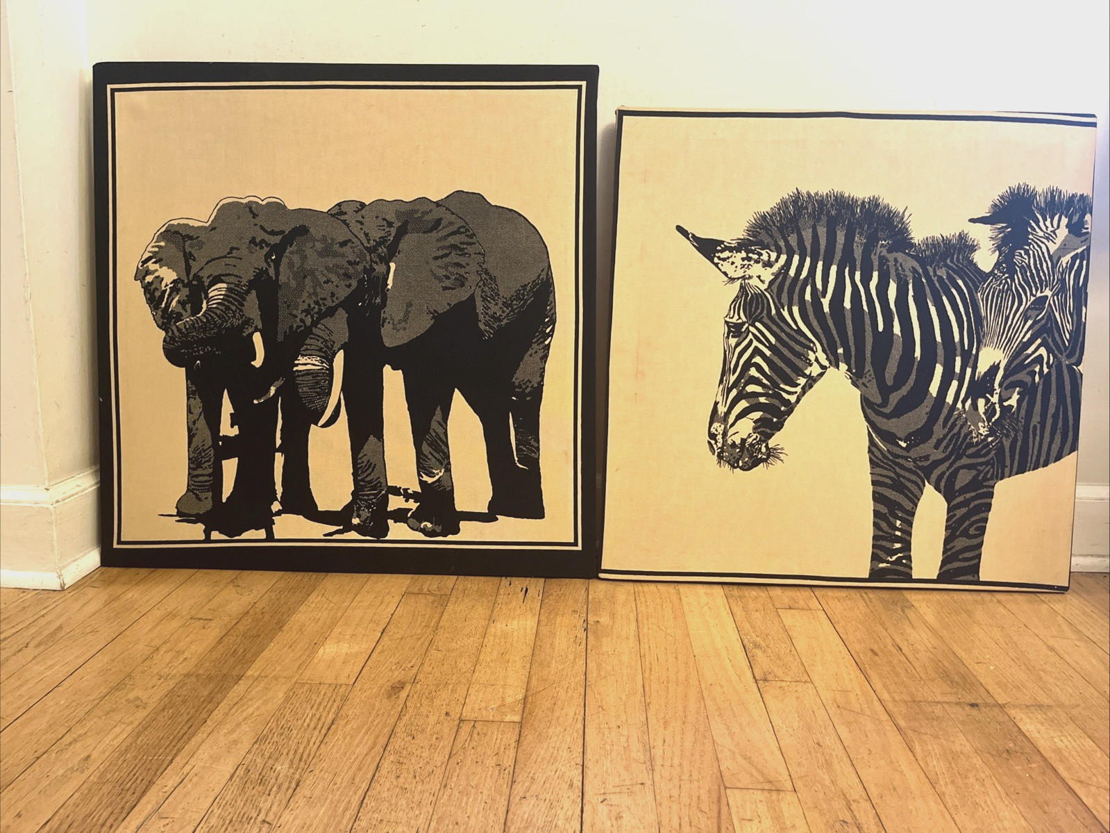 2) MCM Frances Butler for Stromma Sweden Textile Print Elephant & Zebra