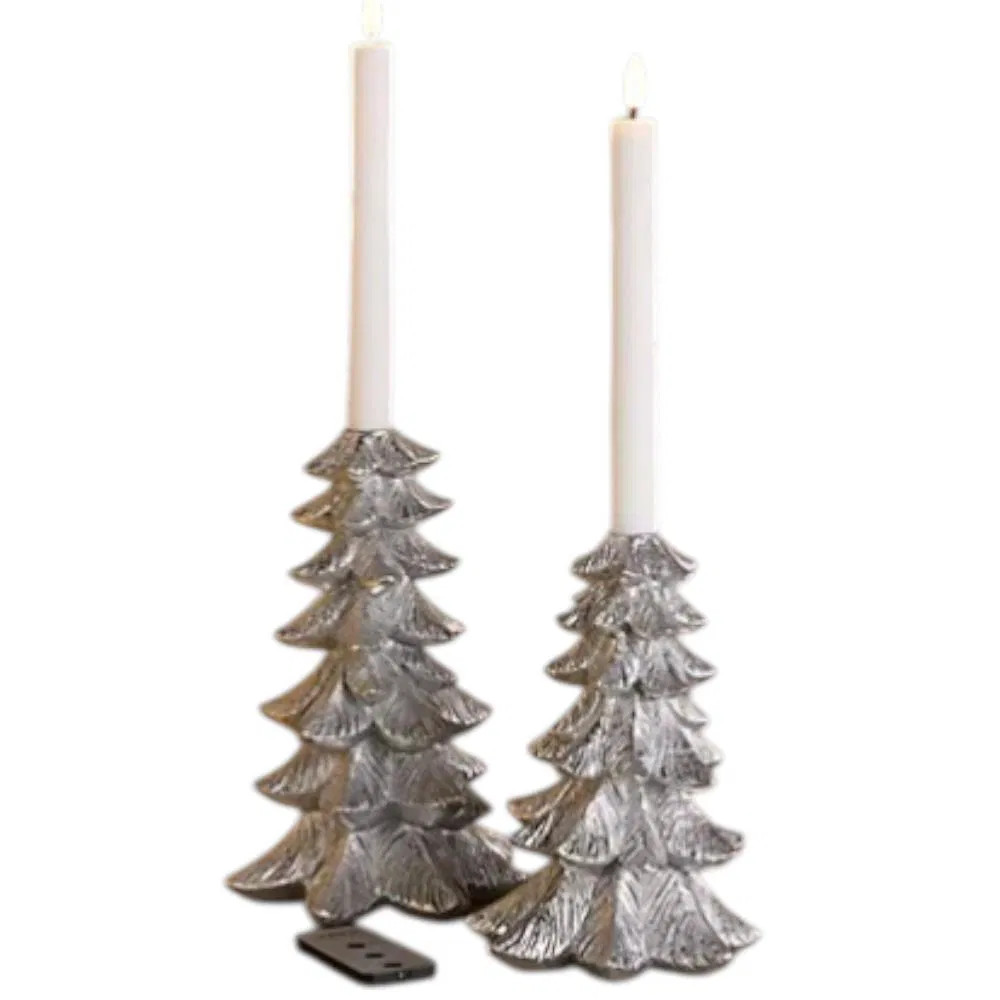 Home Reflections 2-Pack Tree Taper Holders with Candles Silver Home Reflections 2-Pack Tree Taper Holders with Candles Silver