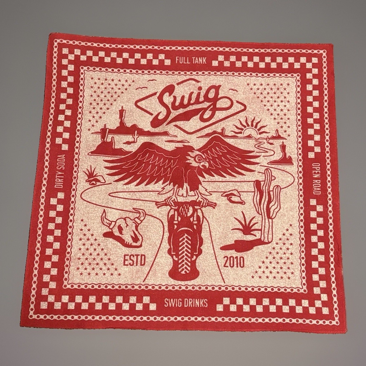 Swig Drinks Speed Shop Open Road Bandana Red White NWOT Limited Edition Merch