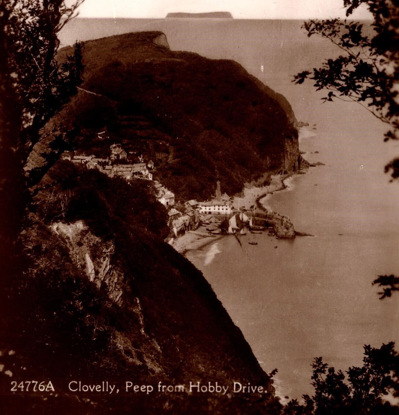 RPPC UK Clovelly Devon Peep from Hobby Drive Elevated Birdseye View Vtg Postcard