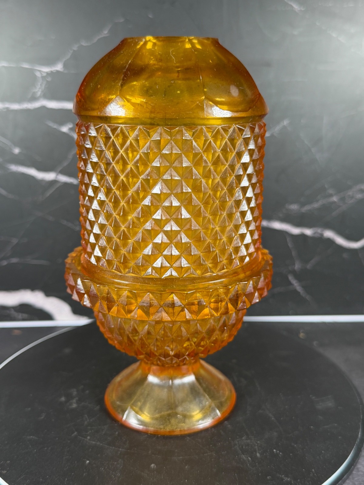 Vintage Viking Diamond Point Glass Amber Glimmer Cadmium Fairy Lamp