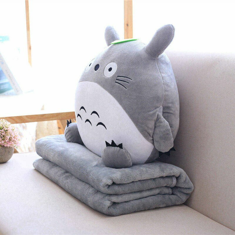 3 In 1 Multifunction Totoro Plush Toy Soft Pillow with Blanket Totoro Hand Warm#