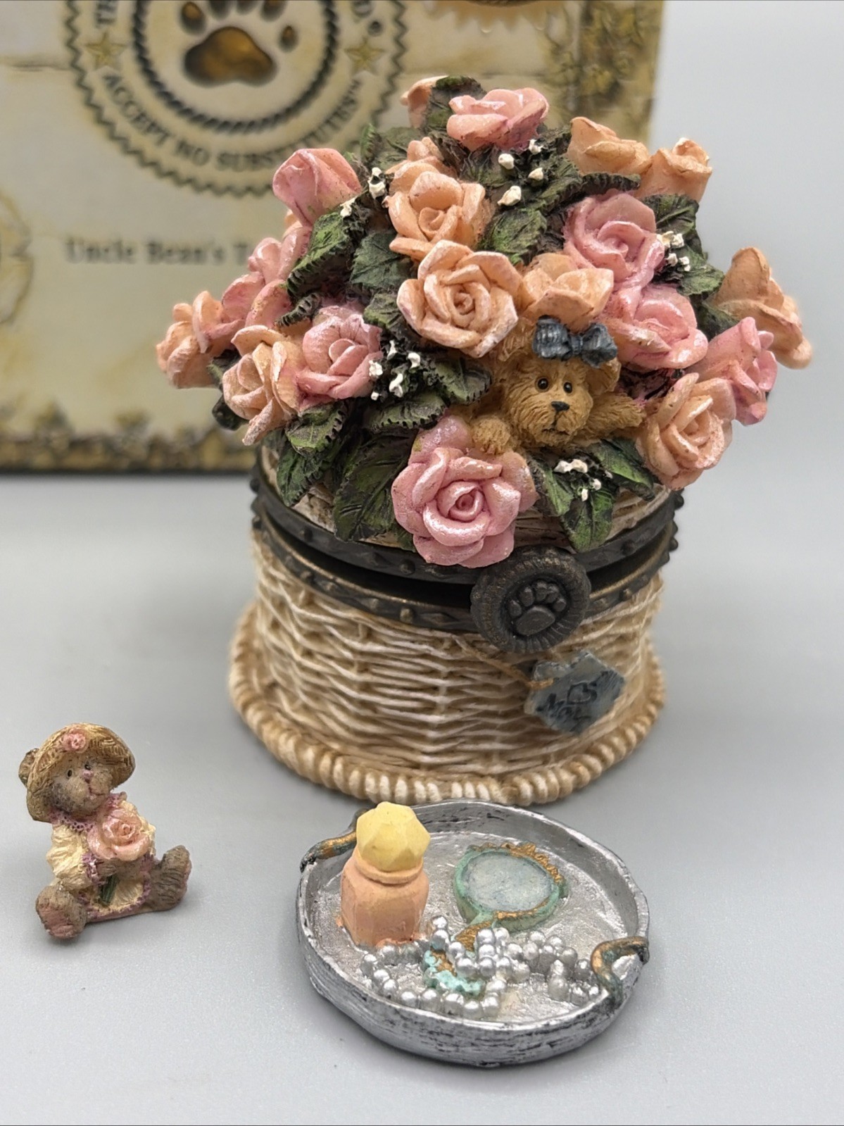 Boyds Bears Treasure Box Pinkie's Flower Basket w/ Rose McNibble Limited Edition