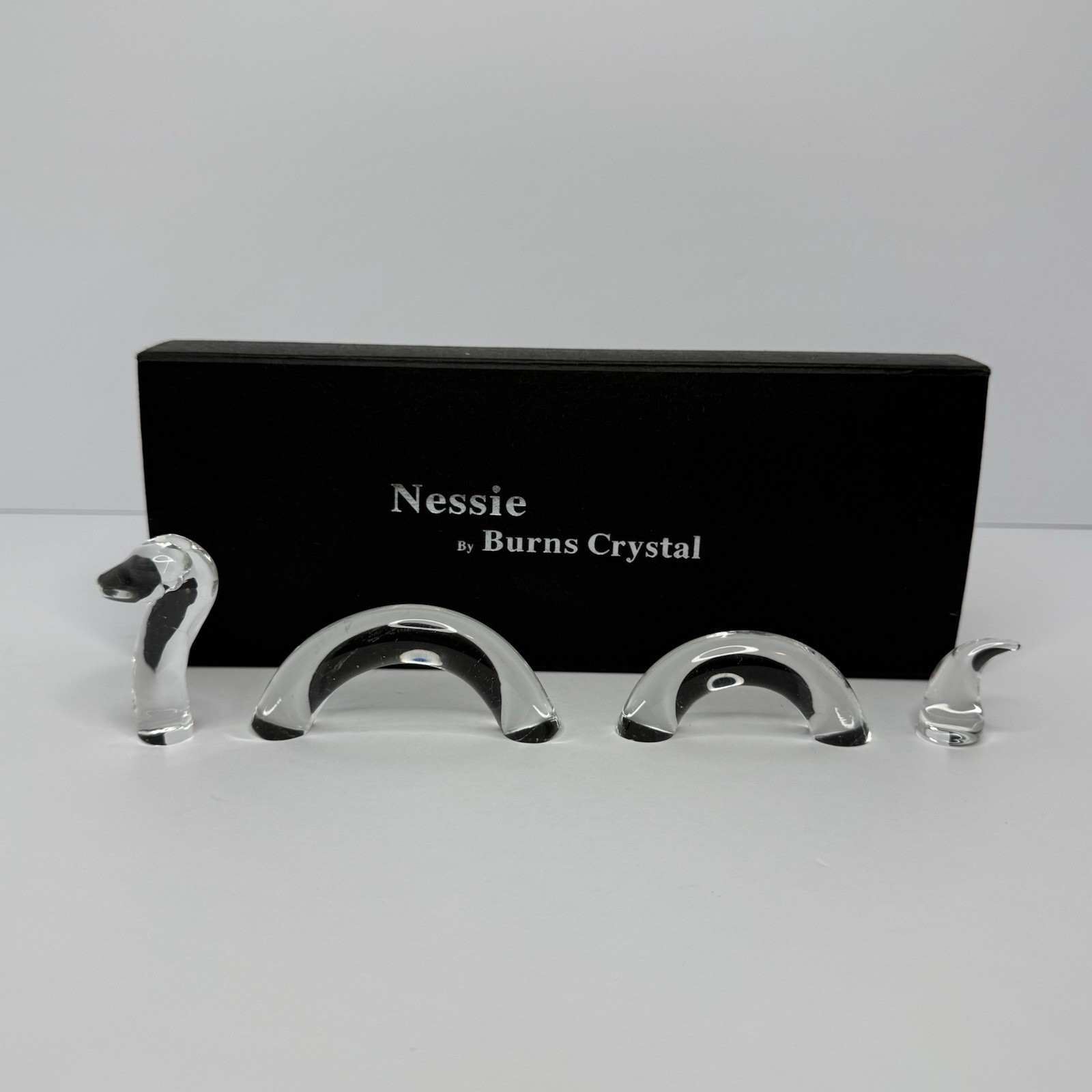 Nessie By Burns Crystal 4 Piece Figurine Set In Box Scotland Loch Ness Monster