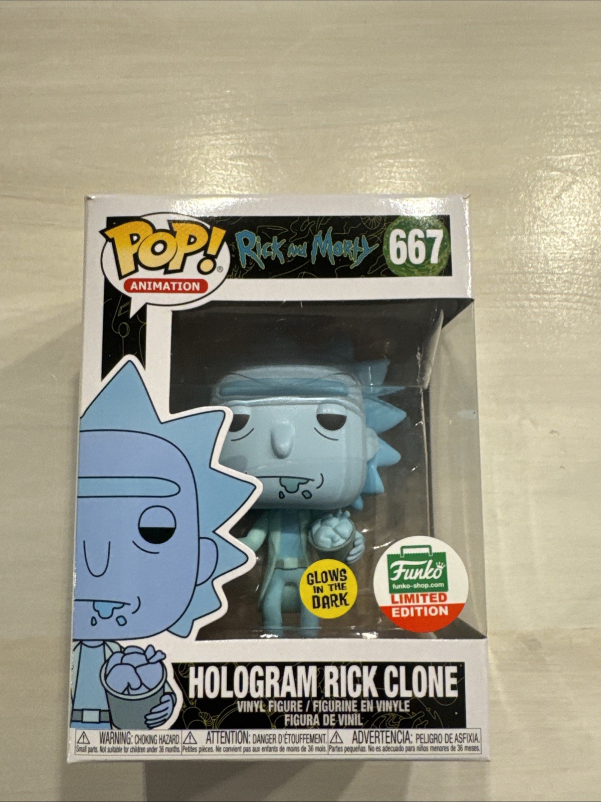 Funko Pop Animation Rick and Morty Hologram Rick Clone #667 GITD Funko Shop LE