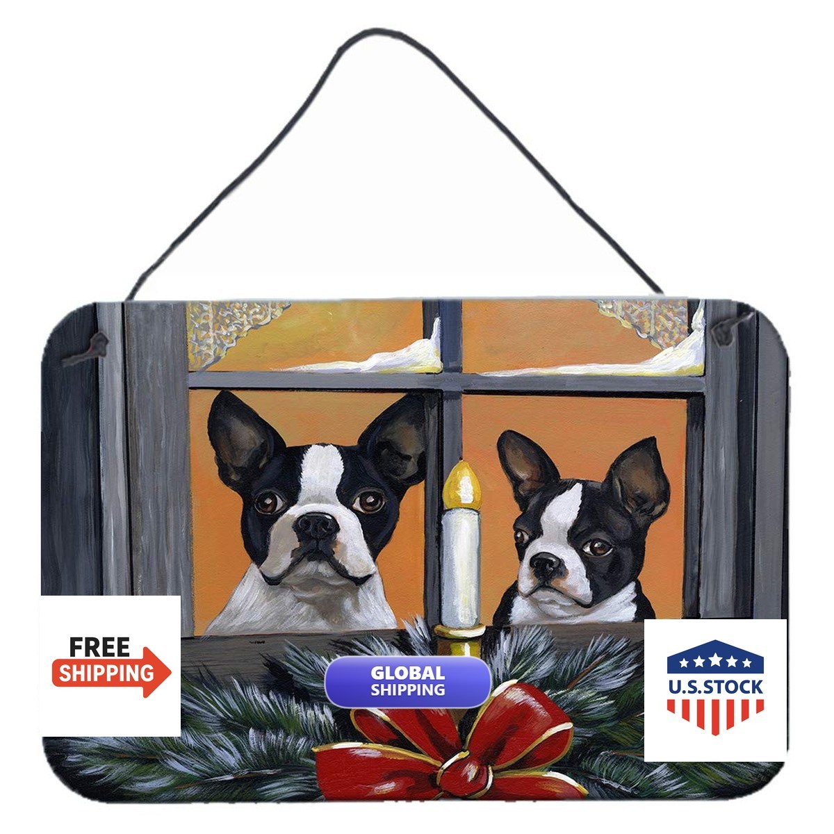 Caroline\'s Treasures Boston Terrier Looking for Santa Christmas Sign 8x12