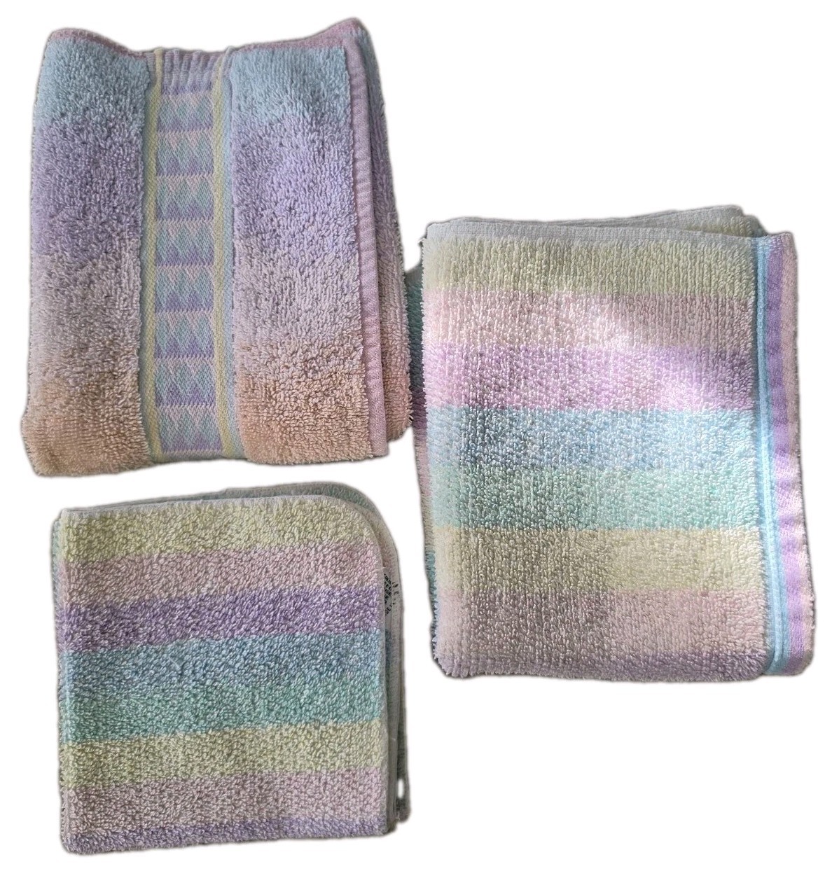 Vintage Fieldcrest Pastel Striped Rainbow 3 Hand Towels 2 Washcloths MCM